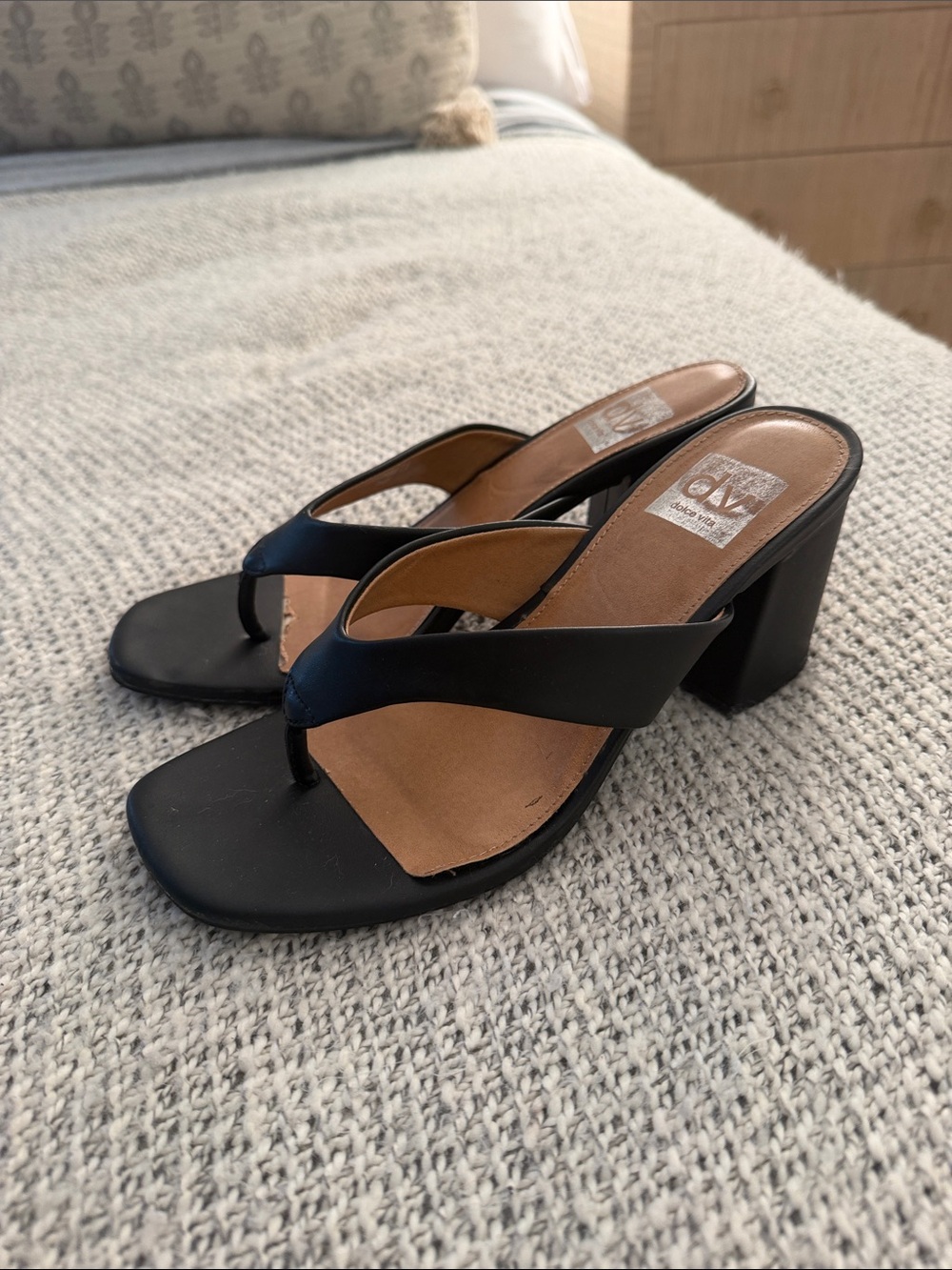Dolce Vita Black Block Heel Thong Sandals